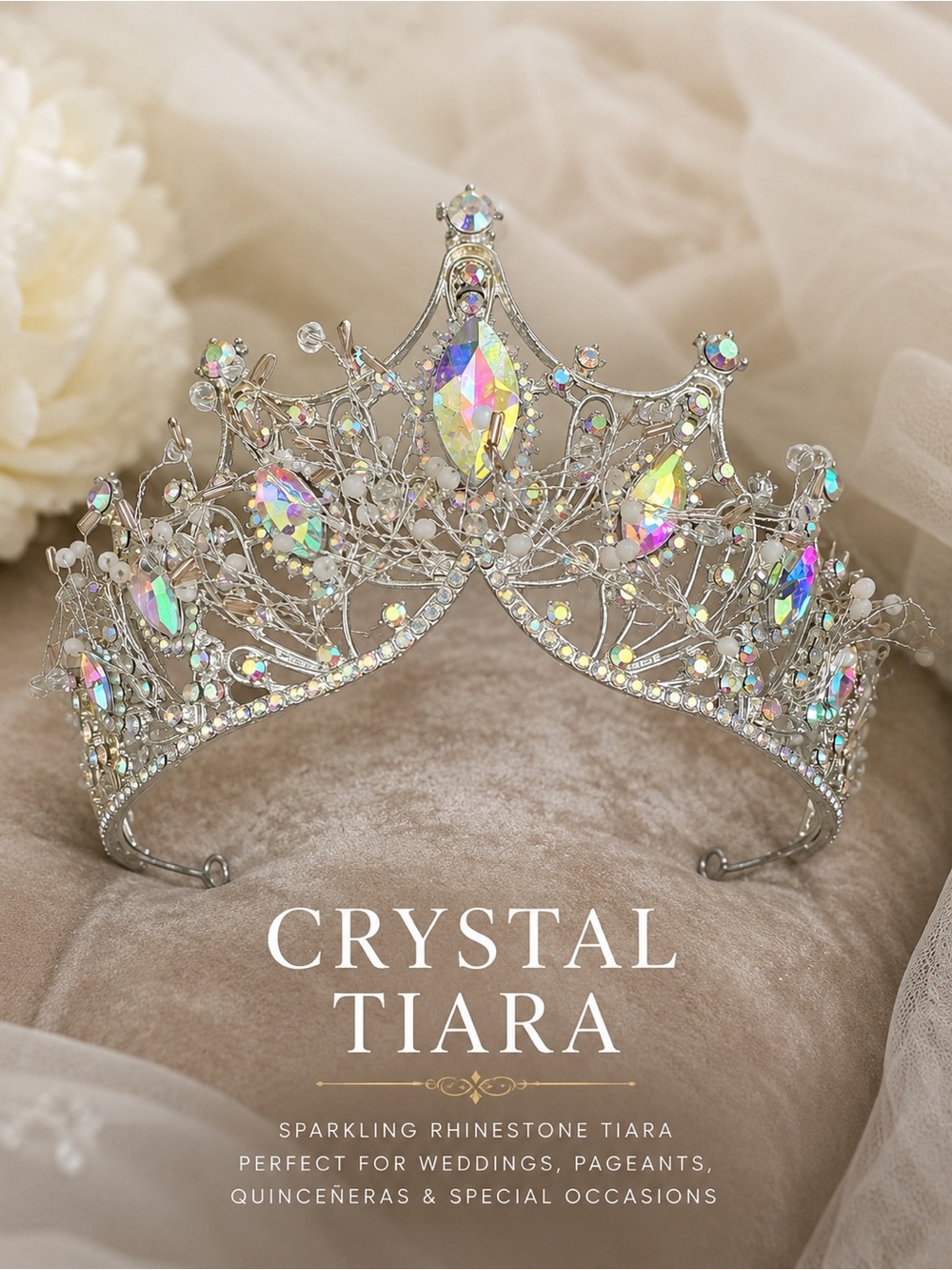 Sparkling Crystal Rhinestone Tiara Crown Bridal, Pageant, Quinceañera